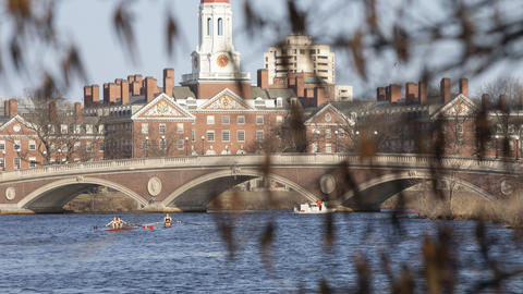 View of the Weeks Footbridge from bank of Charles River