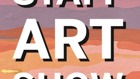 "Staff art show" on painted background