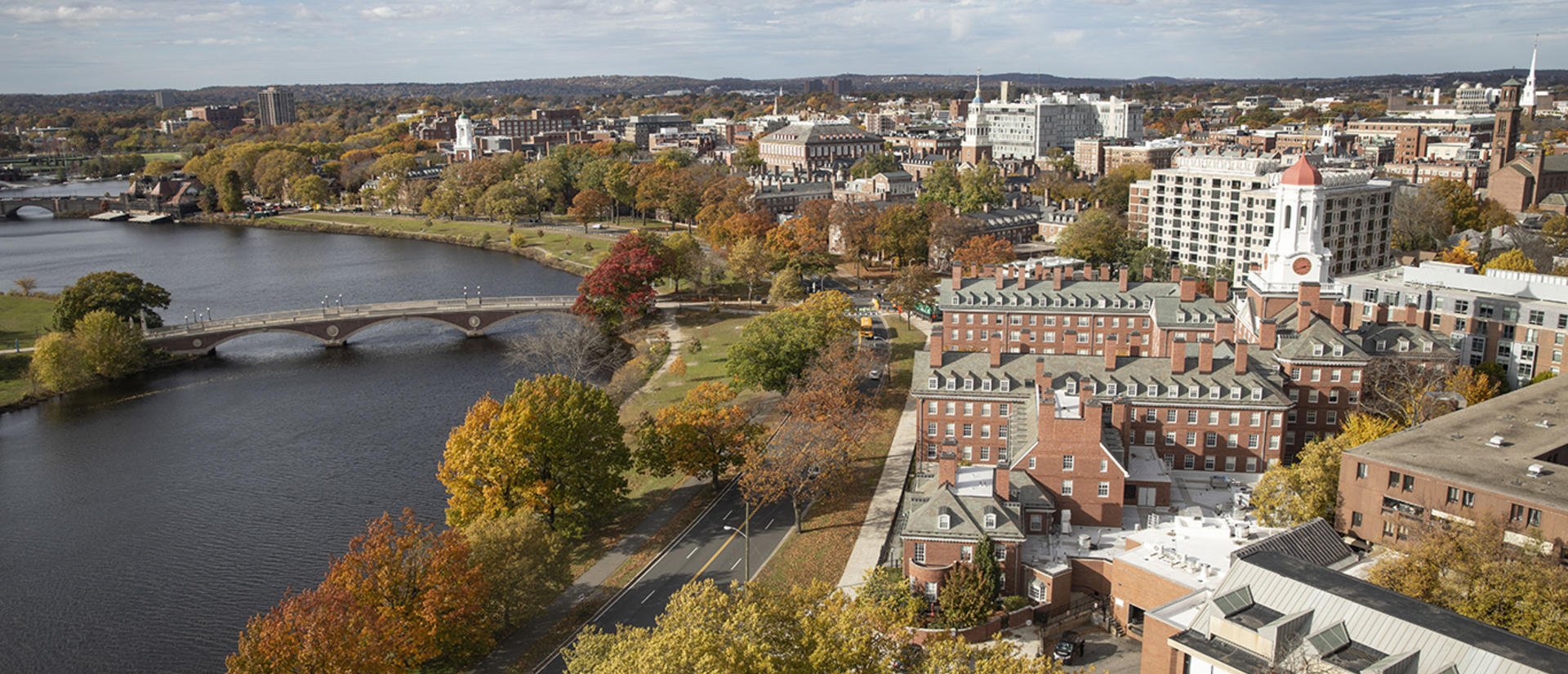 A view of the Charles River and a portion of Harvard's campus from above